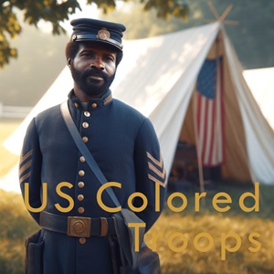 An African American Civil War soldier standing in camp.
